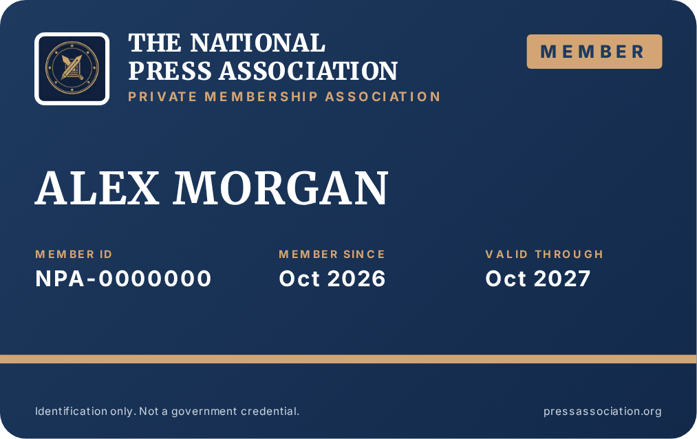 NPA laminated press pass card, front